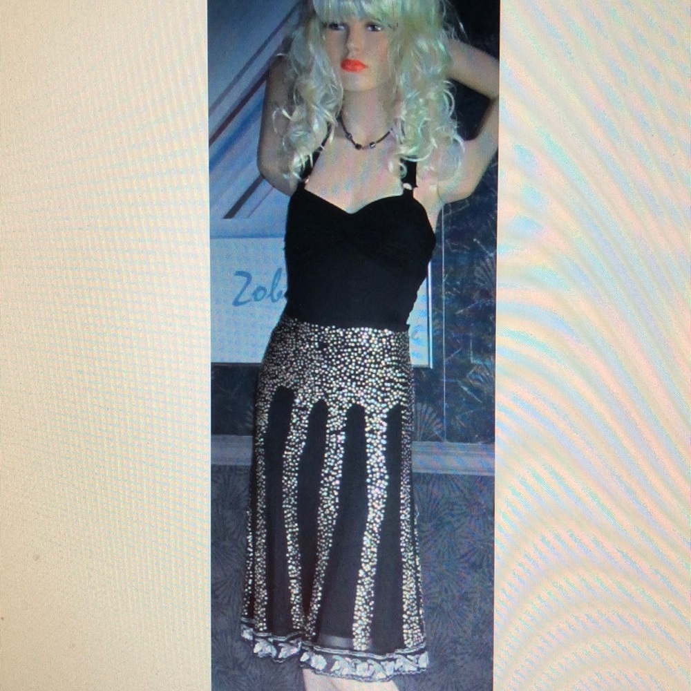 NWT Bloomingdales Black silk sequin skirt 4